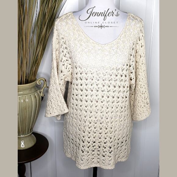 J. Jill Women's Cream Scoop Neck Open Weave Sweater - Picture 1 of 9